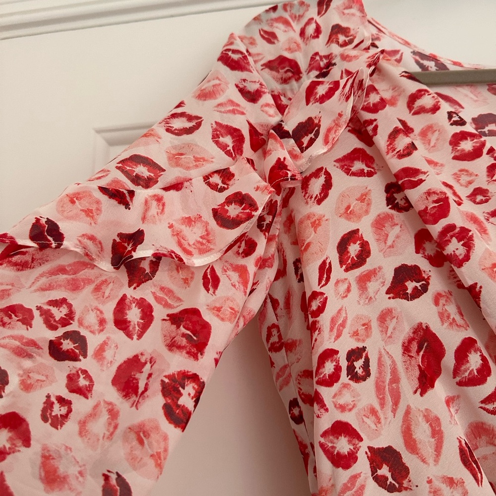 Rachel Zoe 100% Silk NWT Lipstick Print Maxi Ruffle Dress - Picture 6 of 11